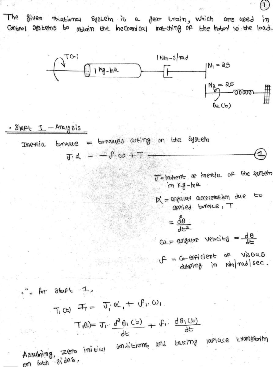 The given rotational system Control systems to attain the is a gear train, which are used mechanical matching of the motor to