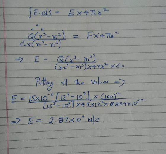 JEdS - EXATL2² O D Q(23-xi EXATx² EoX(82²-8,²) E = Q(23-2,0) Core-02) x4172 x Putting all the values =) E = 15X10[129-10°1 x