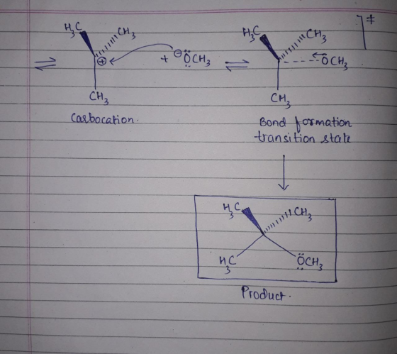 My CM 11/1 BOCH, CO CH₂ си, CM3 Carbocation Bond formation transition state her CH₂ Na -ÖCH₃ Product