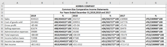В C D E F G 1 KORBIN COMPANY 2 Common-Size Comparative Income Statements For Years Ended December 31,2019,2018 and 2017 2019