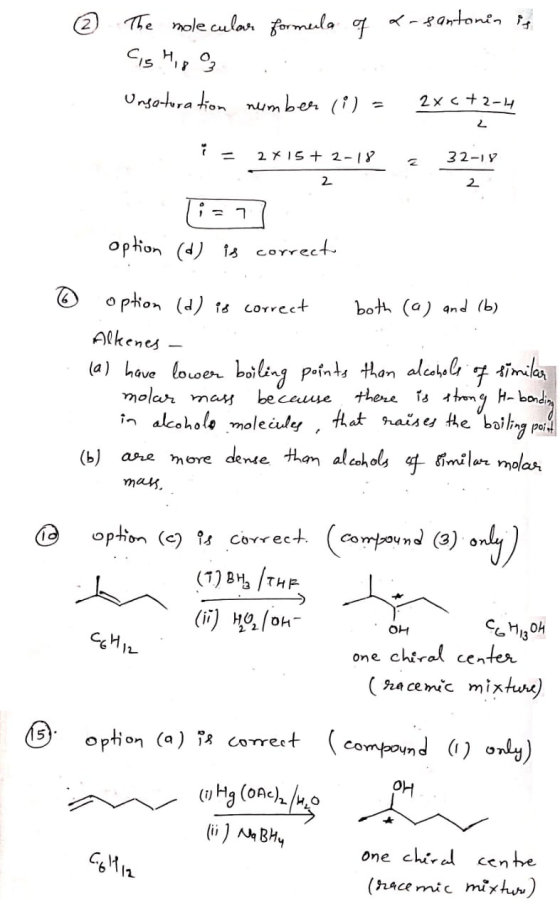 x-santonin is The molecular formula of Is His Unsaturation number (i) 2x<+2-44 - 2 - 2x 15+ 2-18 32-19 2 2 is 7 option (d) is