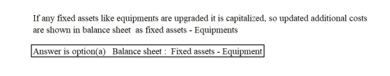 If any fixed assets like equipments are upgraded it is capitalized, so updated additional costs are shown in balance sheet as