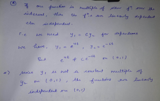 * one If function is hultiple of other fr over the internal, then the fres are linearly linearly dependent independent. else