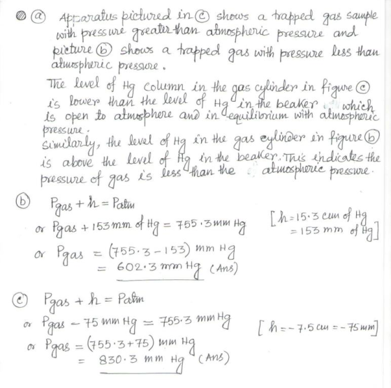 0 @ Abbaratus pictured in@ shows a trapped gas sample with pressuré greater than atmospheric pressure and picture @ shows a t