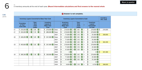 Return to question e inventory amounts at the end of each year. (Round intermediate calculations and final answers to the nea