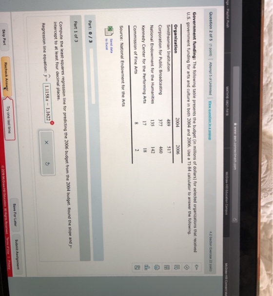 www.own.connectmath.com s - Playlist Push MATHI6-0621-FA19 McOwl Education Campus McGraw-Hill Connect Question 2 of 5 (1 poin