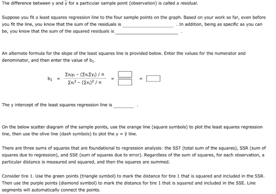 The difference between y and y for a particular sample point (observation) is called a residual. Suppose you fit a least squa