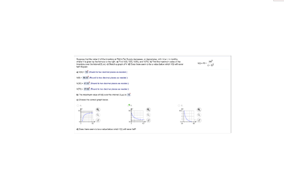 Vit 70- Suppose that the value of the inventory at Fidos Pet Supply CB or deprecates with me, in months where Vis given by t