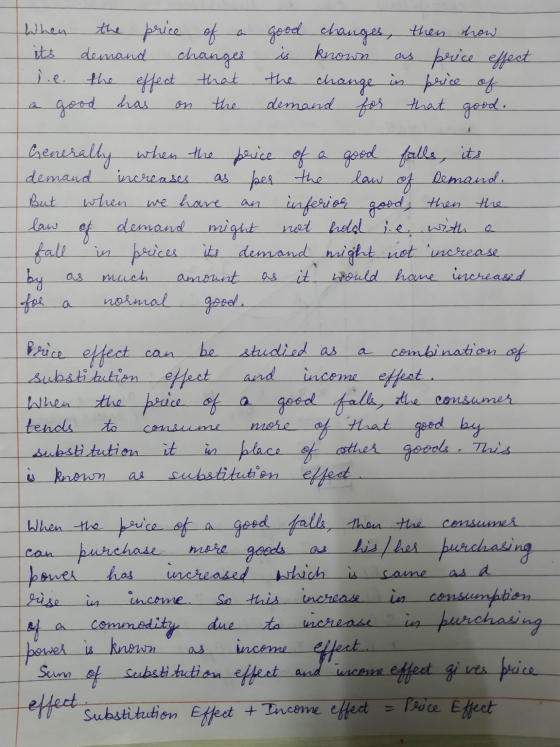 When the price of a its demand changes l.e. the effect that a good has on the good changes, then how is known as price effect