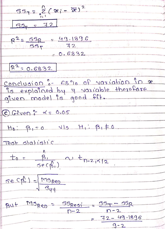 557= 2.C..; - 70 199, 22 R² = SSR - 49.1895 555 of 2 --- 0.6832 R2-0.6832 conclusion on 680 10 of variation in x is explained