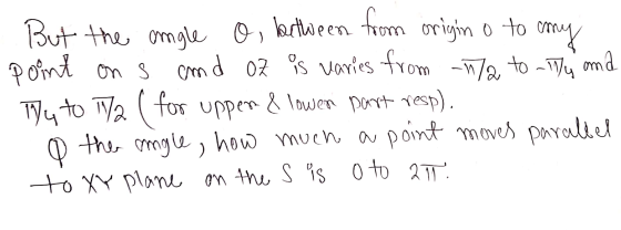 . But the angle o, between from origin o to my point ons and oz is varies from 1/2 tony and Tyy to T2 (for uppen & lower part