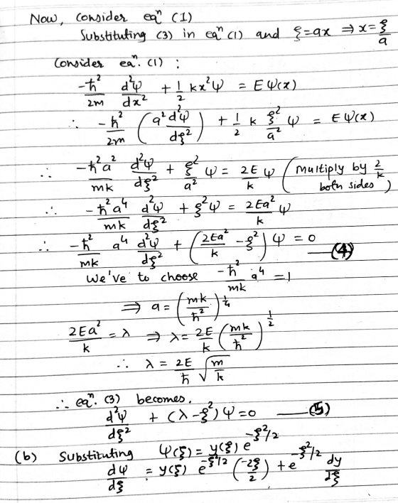 Now, consider eam (1) Substituting (3) in eam ci) and {=9x = x= { Consider ea. (1): a -ħ dy + +! kx’y 2 27 2 qedy = EWCX) -