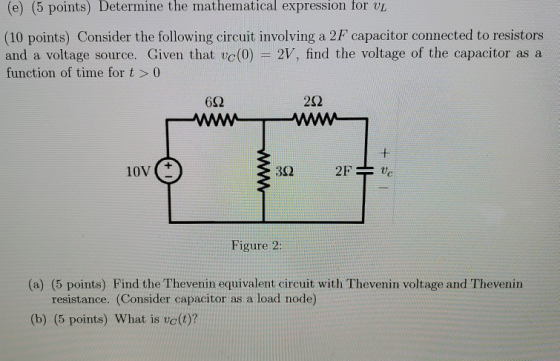 (e) (5 points) Determine the mathematical expression for UL (10 points) Consider the following circuit involving a 2F capacit