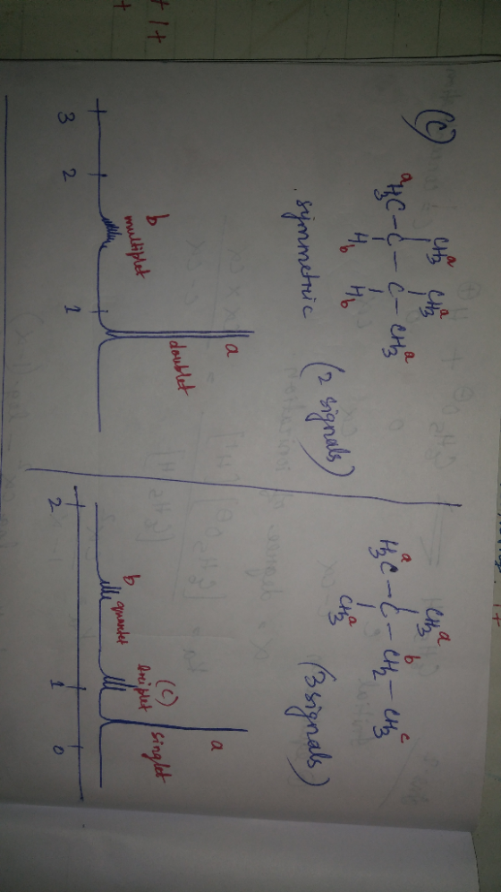 at C-c-c-crb O the E-cth-clbze com (3signals) (2 signals) symmetric doublet tit singlet briplet multiplet queretet with - 3 2