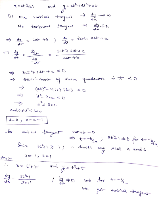 x=atist and g = ct + att et I one veutical tangent de la - No horizontal tangent that > days a 204 +5 ; en 30+ 2atte spots Be