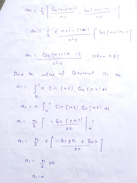 an - & [ Corinting Gs (ntila nt1 an- n+? - (no) Gs (ntir- n24 Cos (n+1.l.re - Where nel 127 find the valce of Gnstow 01 ay al