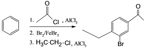 1. / CI , AICI,
2. Bry/FeBrz
3. H2C-CH2-CI, AICI