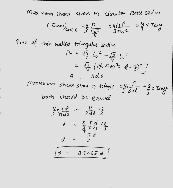 maximum shear stress m circular cross section ((max) circle circle 3 tid? y P = 44 p ut trang 3 Tid? प area of thin walled tr