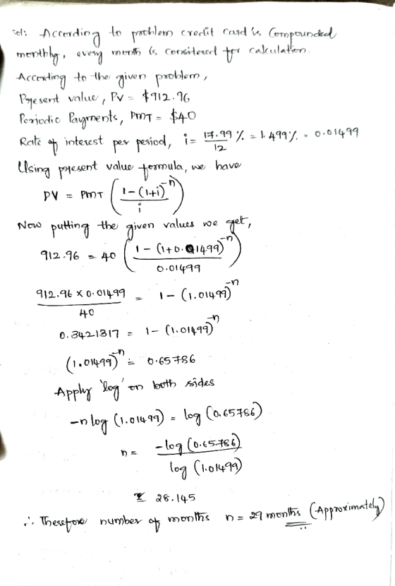 12 feld According to pooblem credit cards Compounded monthly, evesy munih is considered for calculation According to the giv