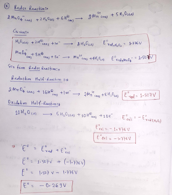(x Redox Reaction: 24 2 MnO4 caas + 2H2O 4) + 6H 2 Mr cans + 5 H₂ Orcus coa) Criveni horce) + 2He la thé & H₂O(l) Erd, H2O2 =