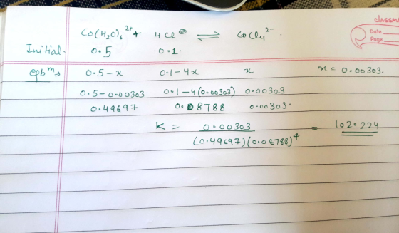 classi = Co (H₂O) 21+ 40 0.5 0.1 Collet. Date Initial- Page epbm, 0.5-2 Ool-40 no 0.00303. 0.5-0000303 0049697 Ool-4 (0.00303