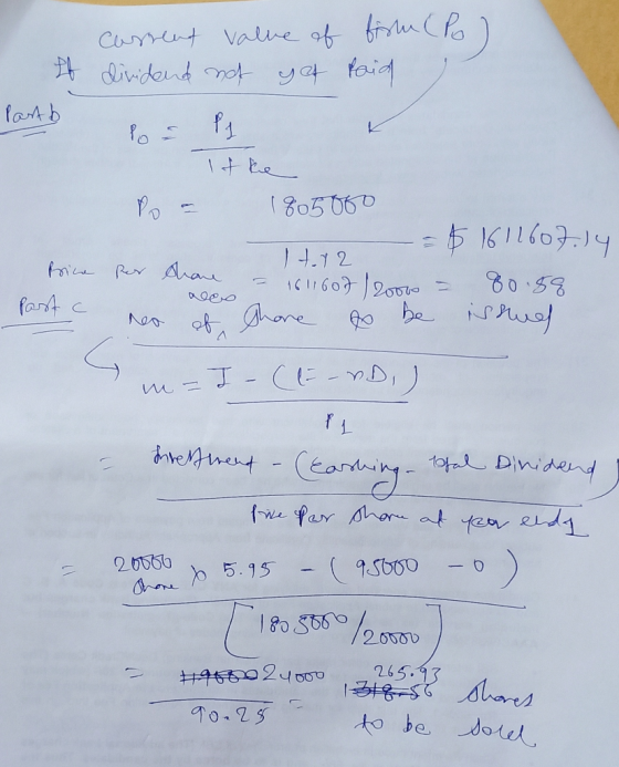 ff Partb cassent value of fish (Po) dividend not get paid dos P4 & It ke Po = 1805060 - = $1611607.14 17.72 per Shave a 80.86