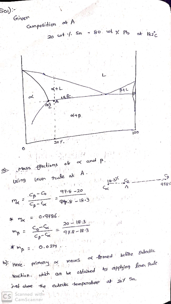 Sol- Giver Composition of A - 80 wt% Pb at 1820 20 wt. Sn L +L B+C 183. B. 100 207. a and pl Mass fractions of using Leven ru