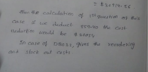 mntfe calculation or 1stgueu tion mtthis case we deduce s9 yo tha Cost Ueduction uould be 2005% in case of DBo32, gves the yeordeing and stock aut costs