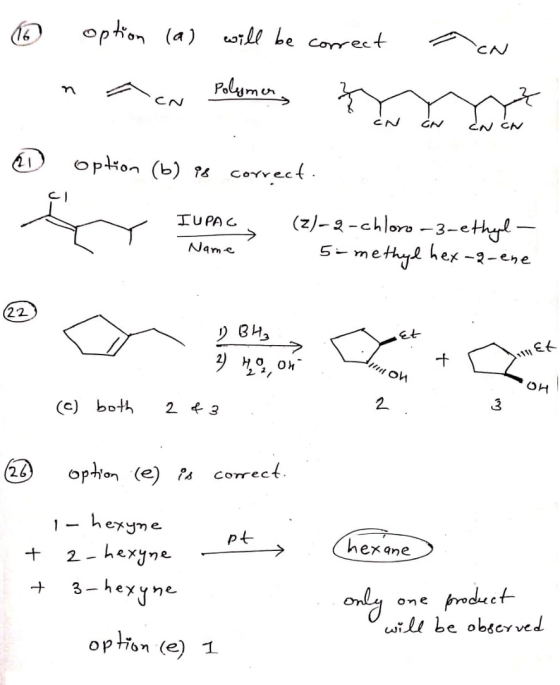 option (a) will be correct CN Polymer CN IN см option (b) as correct. IUPAC (z)-2-chloro-3-ethyl- 5-methyl hex-z-ene Name (22