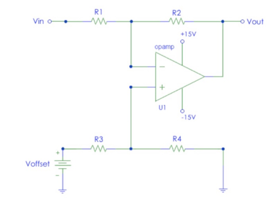 R1 R2 ww o Vout Vin o +15V opamp U1 15V R4 R3 Voffset