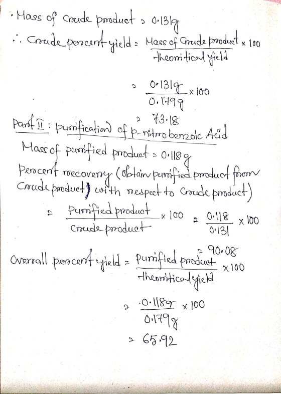 Mass of Croude product a dolBlg. si Croude percent yield - Mass of crude producet x 100 Theomitical field 6 a 001319 x 100 0.