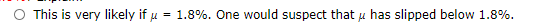 O This is very likely if u = 1.8%. One would suspect that u has slipped below 1.8%.