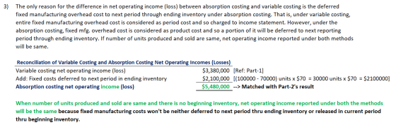3) The only reason for the difference in net operating income (loss) between absorption costing and variable costing is the d