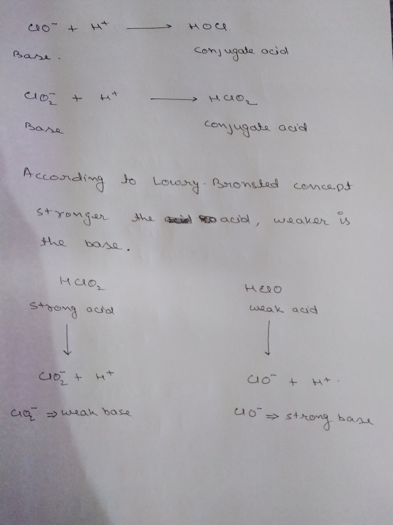 clo- & H - Moce. Base. conjugate ocid cor & det Hor Base conjugare acid recording to Lowry. Bronsted concept stronger the end