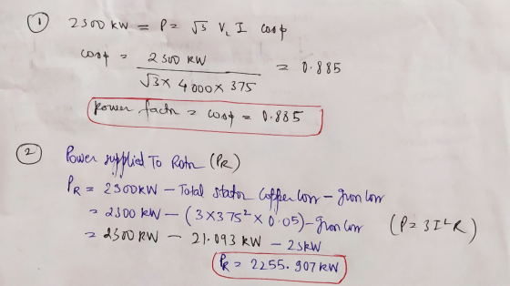 0 2300 kW = P2 B VI coop coop a 230 kW 20.885 J3X 4000X 375 (power facte a wotz 0.885 1 ☺ Power supplied to Rota (PR) PR = 25