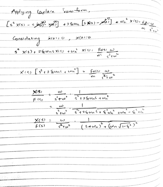 +wn X(S): 665) W S را دی Applying caplace Trams form, Considering s’ X55) + 28 Wns x(s) twn *(57 - xloro 2002:0 Fors) w s²tw²