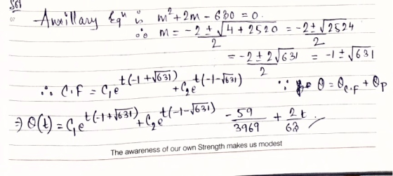 of Anillary &qh is m² + 2m - 630= 0. os m=-2 4 + 2520 = -2+12524 =-2+2J631 = -1+1631 i lifa C, et(+1+1677 67 +-) ? fe 0 = bes