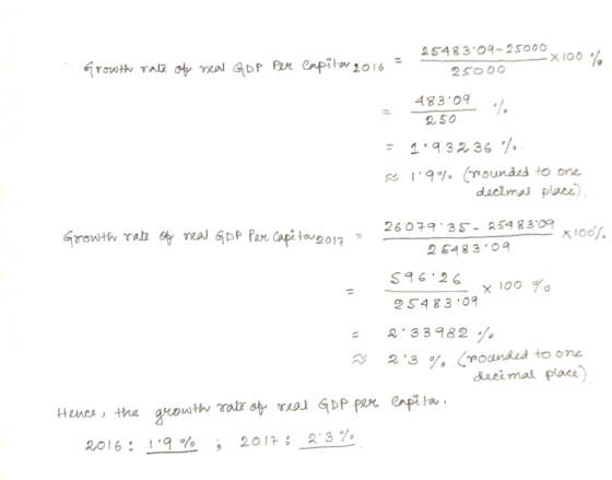 Growth rate of real GDP per capita 2016 = 2548309-25000 -X10 25000 48309 250 = 193236 %. ~ 1.9% (rrounded to one decimal p