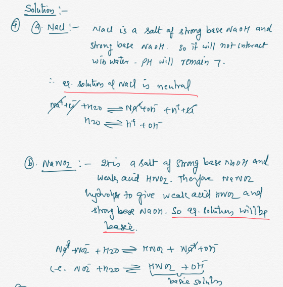 Solutions - 9. Nach! - 4 Mall is a salt of strong base Nook and strong base waon. so it will not interact wis water - PH will