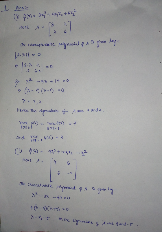 1. Ano: ( P(x) = 3 x ² + 4x, 72 + 6 x ² Hace A - 1 & The characteristic polynomial of A is given ley- 14-15120 1828310 x² – 9