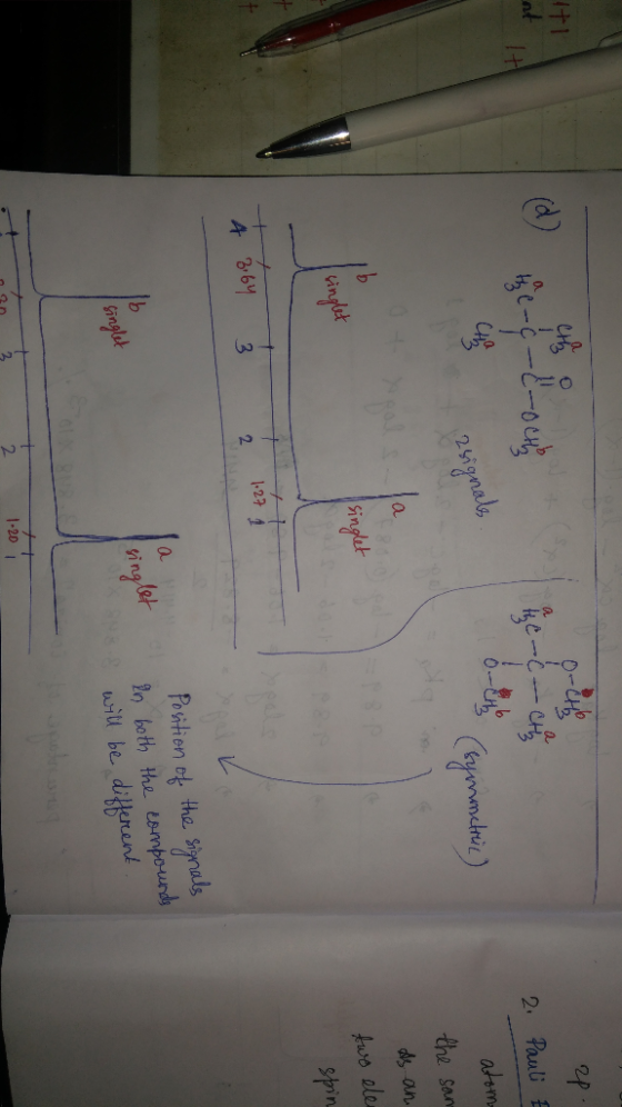 2 . HI 2. Pauli atom 2 signals (symmetric) the sam singlet As an two elen spin 1-27 1 4 3.64 3 2 singo Position of the signal