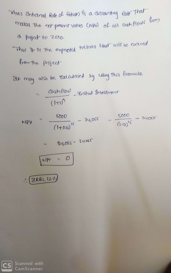 from F all cash flows Thus anternal Rate of Return &s a discounting late in makes the net prosent value (NPD of all cash flow