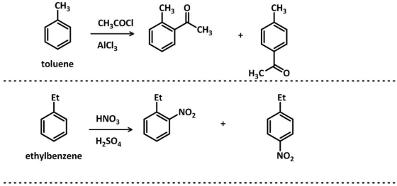 CH CH3 O CHa CH3COCI CH AICI toluene Et Et Et HNO3NO2 H,504 ethylbenzene NO2