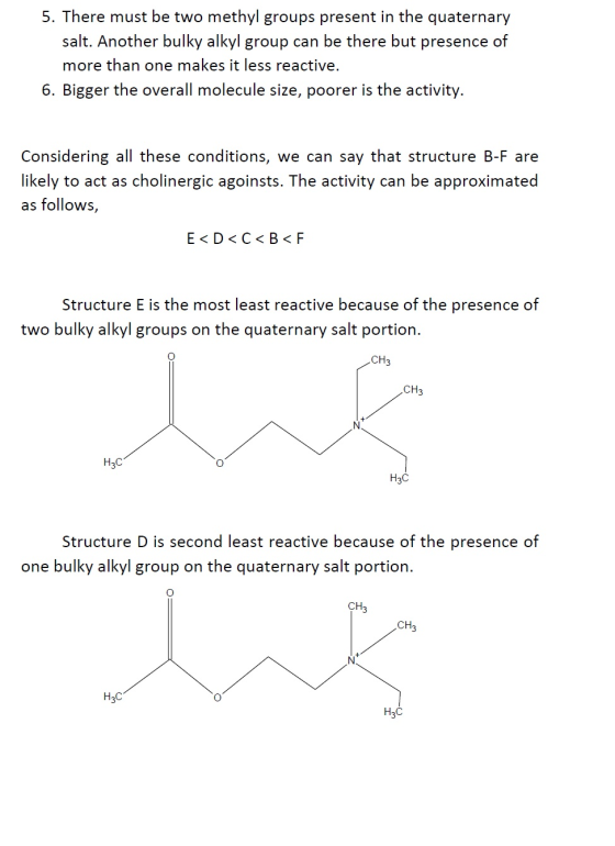 5. There must be two methyl groups present in the quaternary salt. Another bulky alkyl group can be there but presence of mor