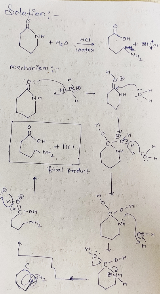 Solutions - NH + HO нс 1 . Он H water NH mechanismo I NA I I-0- -OH + HCl Nhz. NH final product ah 20 NY iro-H ON