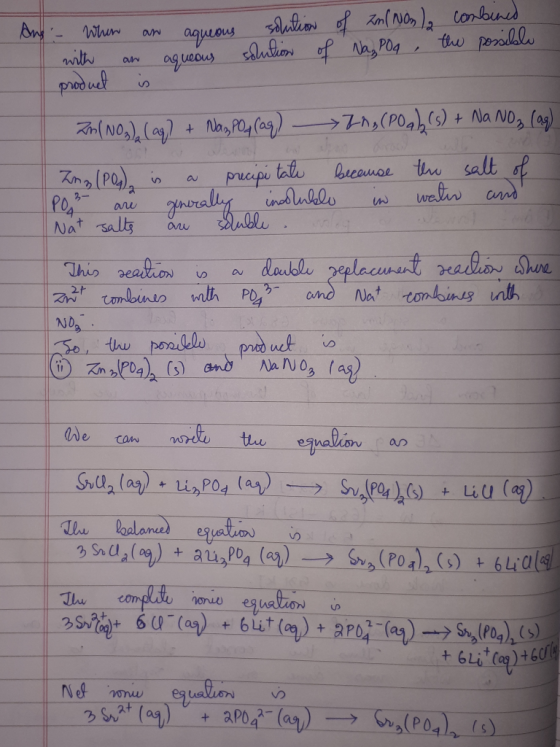 Aatio of Am(No, conbuns Alulin of Na PO the porolle wilh agueous >7(POa() +Na No, (a) nlNO)(ag)Nas P, (ag) hucauae the salt f
