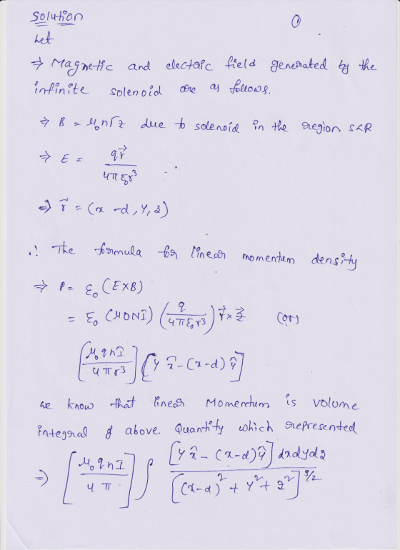 solution het → Magnetic and infinite solenoid electric field generated by the are as follows. > B = unrz due to solenoid in t