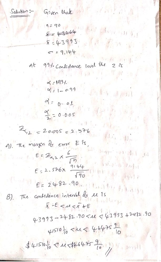 Solechbn :-Given that X399 3 At 9. Conkdence levet the 2 2- 16x E282 90 Contfdence interval as 190 B). The (nts C-3993-24-8