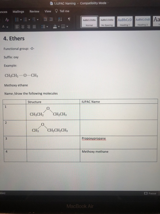 View ences - A Mailings Review VERY 1.IUPAC Naming - Compatibility Mode Tell me 1 ( Aalbcdite AaBbCcD Heading 1 ABCcDdEe AaBb