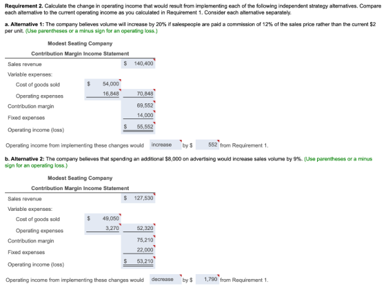 Requirement 2. Calculate the change in operating income that would result from implementing each of the following independent